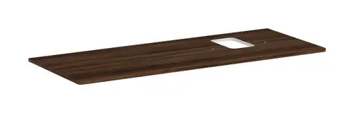 Hansgrohe Konsole aus Holz mit dunkler Nussbaum-Oberfläche. Rechteckige Form mit Ausschnitt für Aufsatzwaschtisch und Hahnloch.